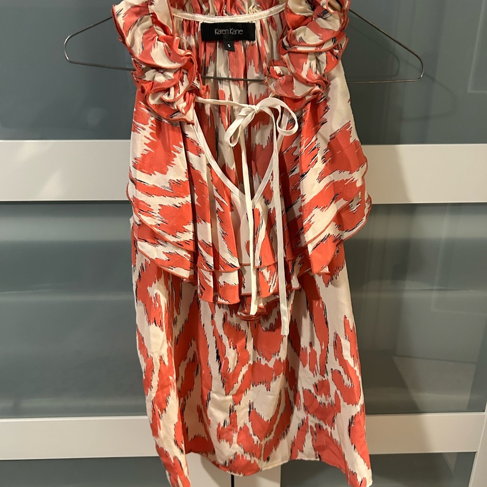 Karen Kane Vibrant Orange and Cream Blouse